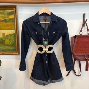 7 For All Mankind Dark Wash Denim Romper (Size Large)